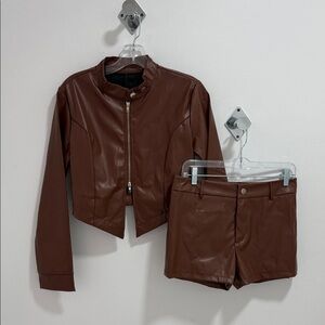 Brown Women's Jacket and Shorts Set
